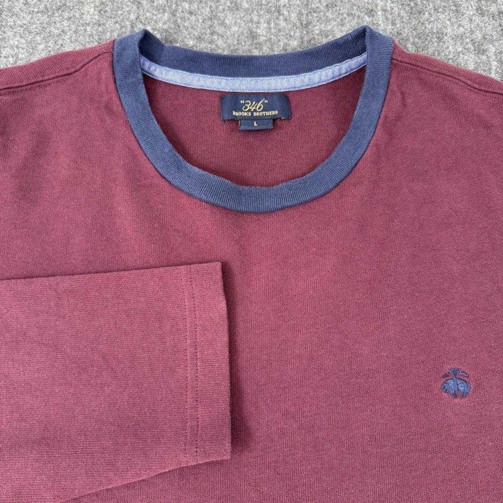 Brooks Brothers 346 Men's Large Burgundy Long Sleeve Cotton Crewneck Shirt